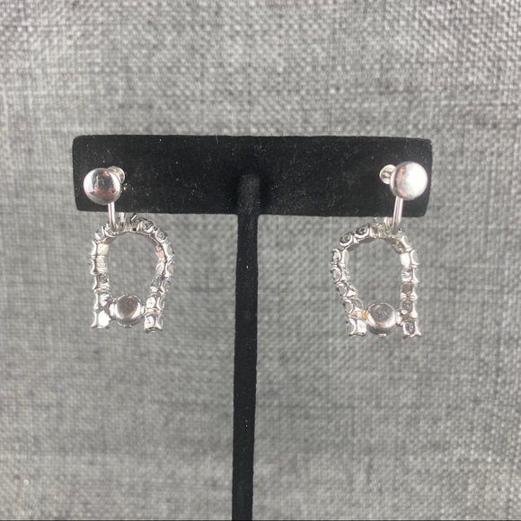 Vintage Blue Rhinestone Dangle Screw Back Earrings - Picture 3 of 5